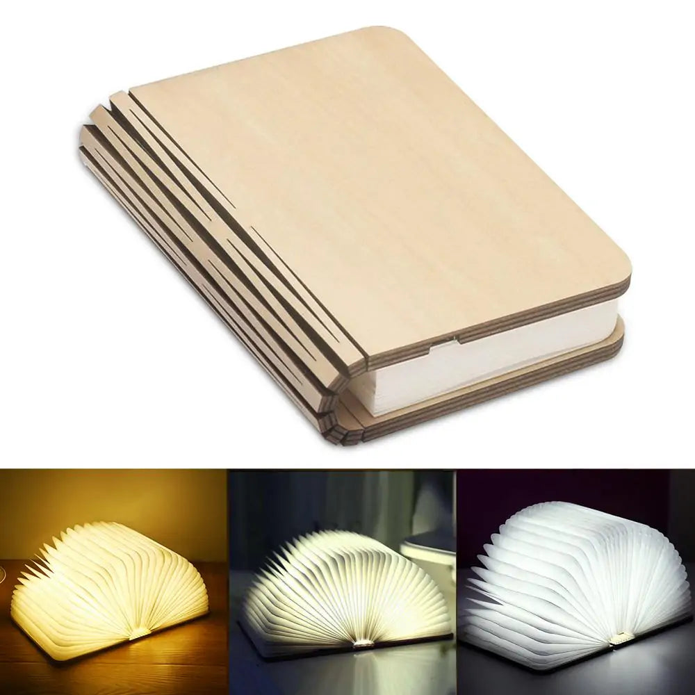 Portable 3D LED Book Night Light: Wooden